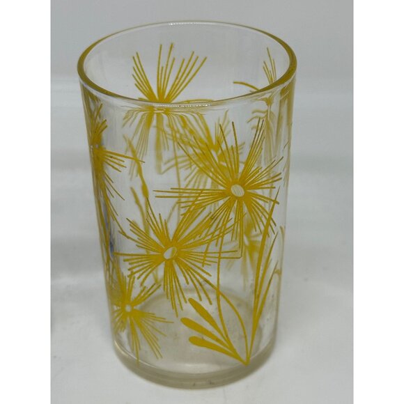 VTG Hazel Atlas Swanky Swigs Juice Glass Set Cornflower Blue Yellow Floral 3.5” - Picture 3 of 9